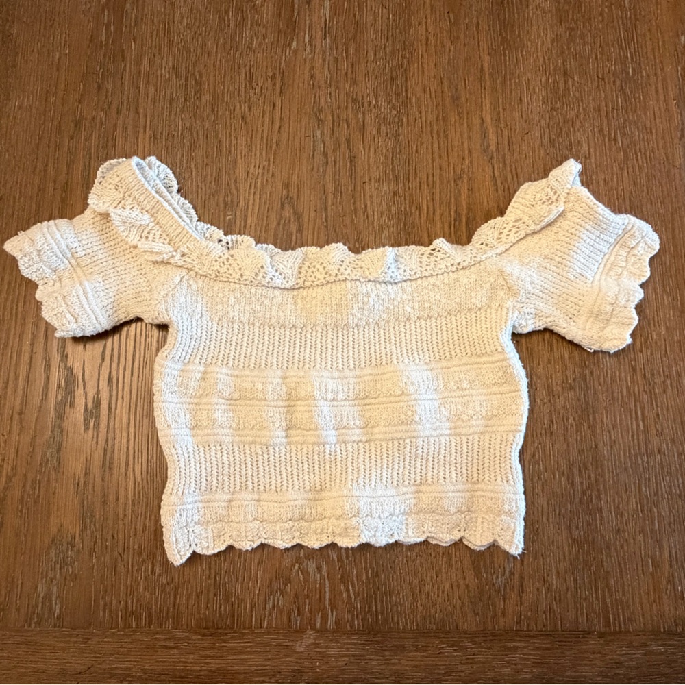 Debut Cream Off-Shoulder Crop Top